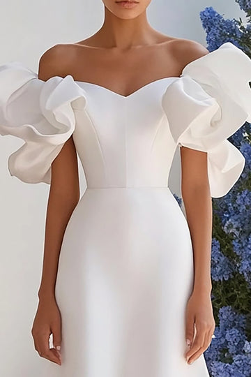 Ivory Off The Shoulder Ruffled Wedding Dress